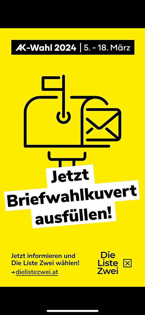 Grafik mit Bildtext "Jetzt Briefwahlkuvert ausfüllen"